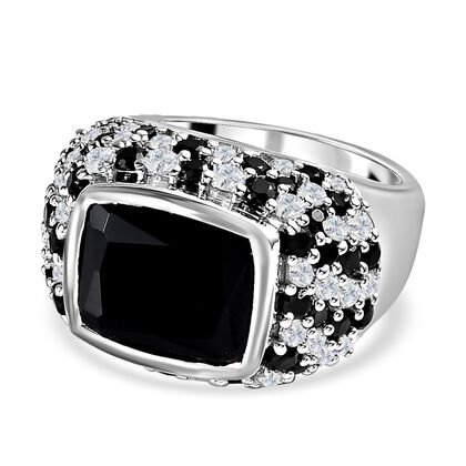 Schwarzer Spinell Ringe 925 Silber platiniert (Gr&ouml;&szlig;e 17.00) ca. 10.89 ct