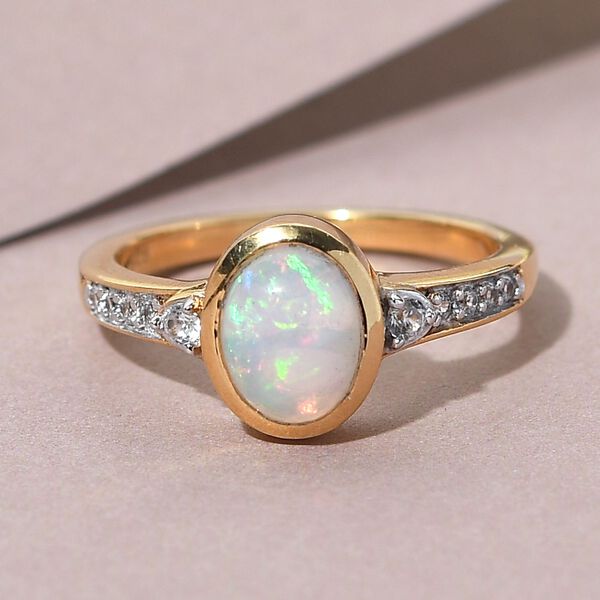 Nat&uuml;rlicher, &auml;thiopischer Opal und wei&szlig;er Zirkon-Ring, 925 Silber vergoldet  ca. 0,95 ct image number 2