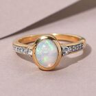 Natürlicher, äthiopischer Opal und weißer Zirkon-Ring, 925 Silber vergoldet  ca. 0,95 ct image number 1