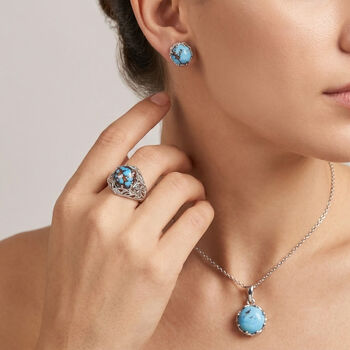 D'Joy Goldenhill T&uuml;rkis Ring, Anh&auml;nger mit 50cm Kette und Ohrstecker