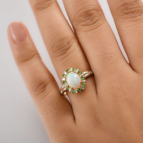 AA Natürlicher, äthiopischer Welo Opal, Tsavorit Granat und Moissanit Ring - 1,96 ct. image number 3