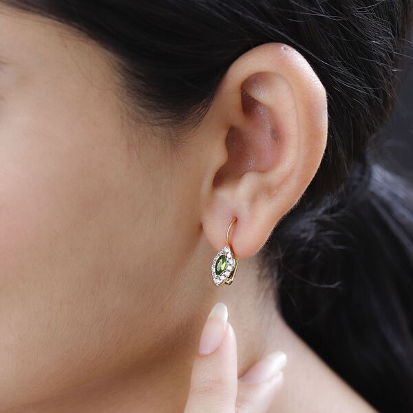 Natürlicher Chromdiopsid, weißer Zirkon Ohrringe 925 Silber vergoldet ca. 0.97 ct image number 3