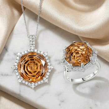 D'Joy Citrin und Moissanit Ring und Anh&auml;nger mit 50cm Kette