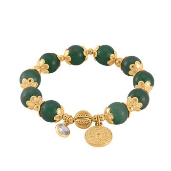 Gr&uuml;ner Aventurin, Wei&szlig;er Kristall flexibles Charm-Armband, vergoldet