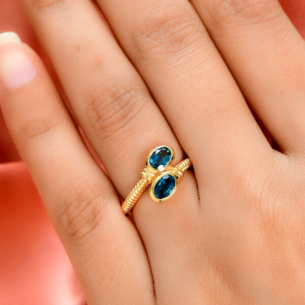 London Blau Topas Bypass Ring 925 Silber vergoldet  ca. 1,36 ct image number 3