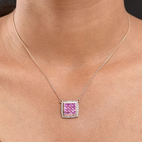 AA Lab Grown Rosa Saphir, Wei&szlig;er Zirkon Halskette ca. 50 cm 925 Silber 750 Ros&eacute;gold Vermeil ca. 2.59 ct image number 3