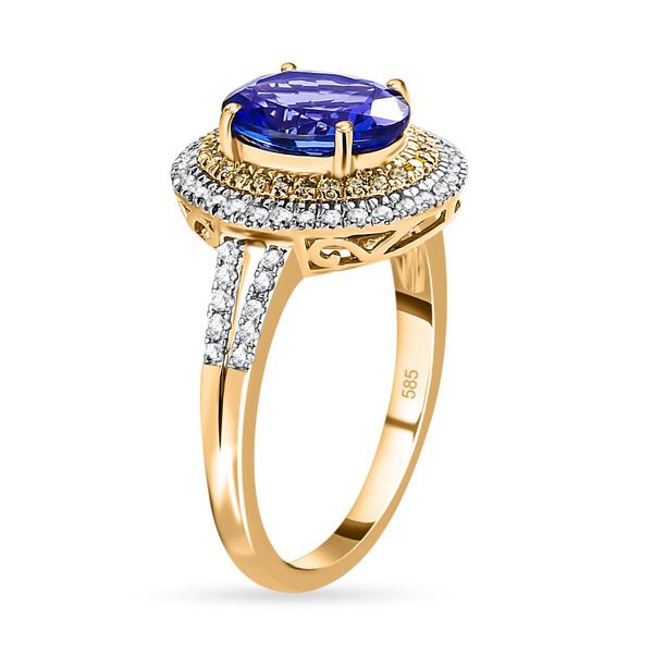 AAA Tansanit, nat&uuml;rlicher gelber und wei&szlig;er Diamant-Halo-Ring - 2,59 ct. image number 7