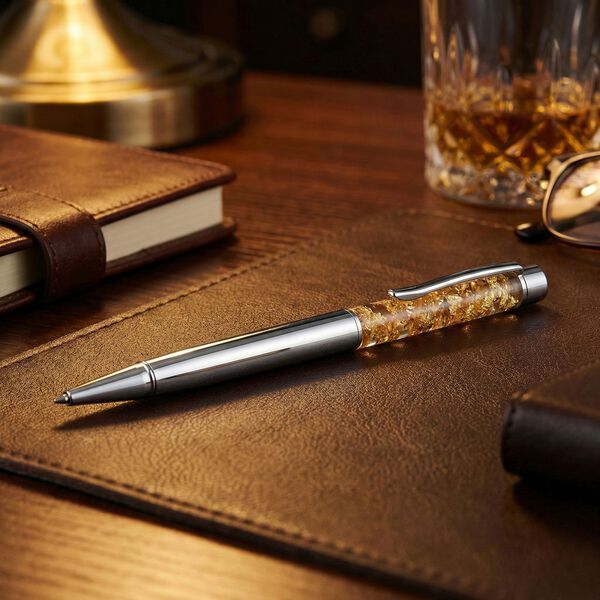 LIVMORE Set Kugelschreiber mit Ersatzmine, silberfarben, Echtgoldfolie image number 1