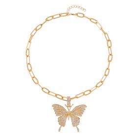 Schmetterling weißer Kristall Halskette, ca. 50 cm, goldfarben