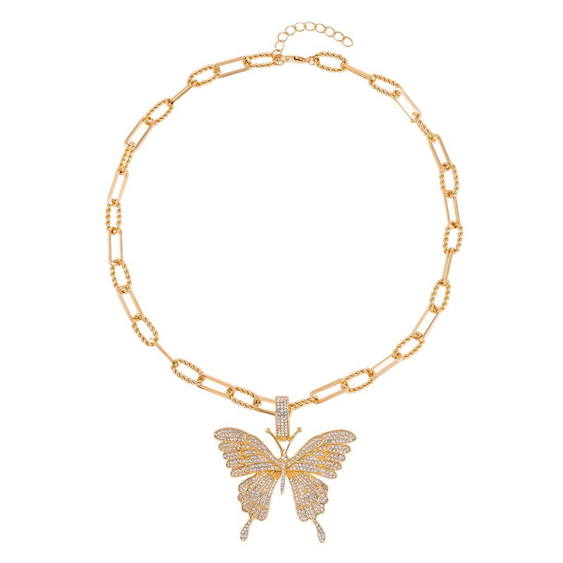 Schmetterling weißer Kristall Halskette, ca. 50 cm, goldfarben image number 0