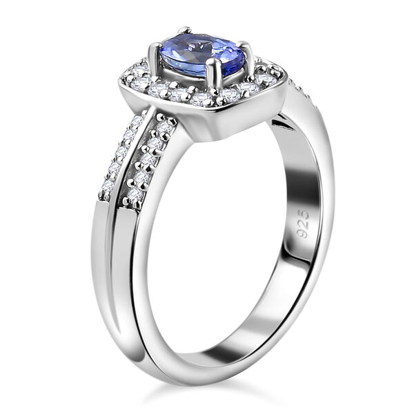 Tansanit und Zirkon Halo Ring 925 Silber Platin-&Uuml;berzug image number 5