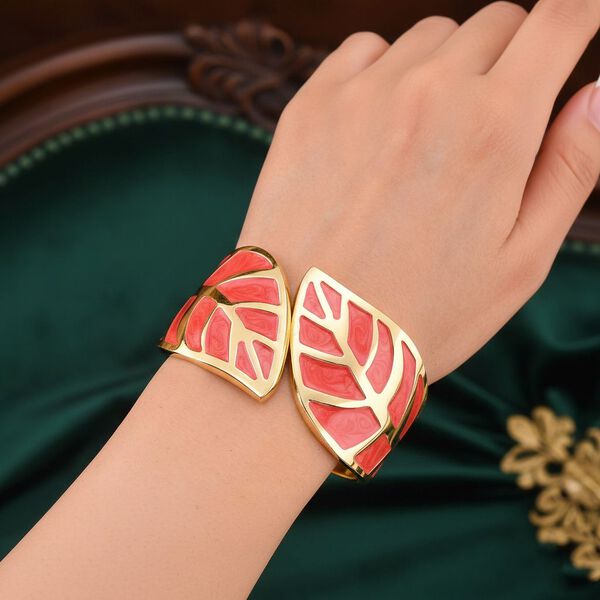 Emaille-Armband in Fuchsia mit Blattmuster, ca. 17 cm image number 3