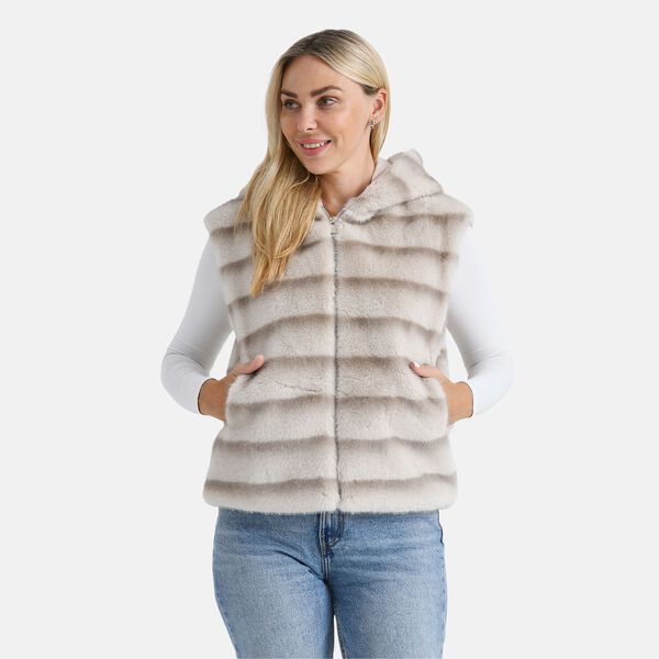 Weste mit Kapuze aus Webpelz, Einheitsgröße, Beige image number 4