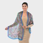 "Fabric - 100% Silk Printed Scarf Color - Blue Size- 160 x 49 CM"