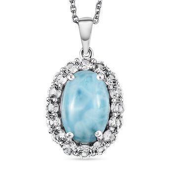 Larimar und wei&szlig;er Topas-Anh&auml;nger mit Kette, 925 Silber platiniert ca. 8.92 ct