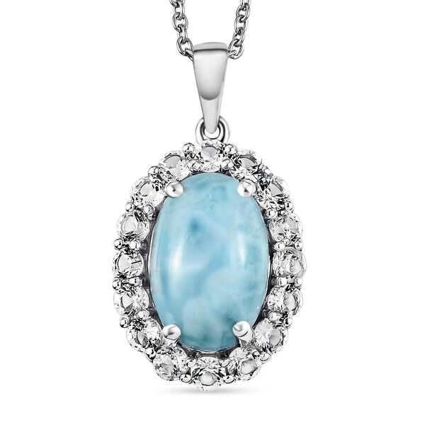 Larimar und wei&szlig;er Topas-Anh&auml;nger mit Kette, 925 Silber platiniert ca. 8.92 ct