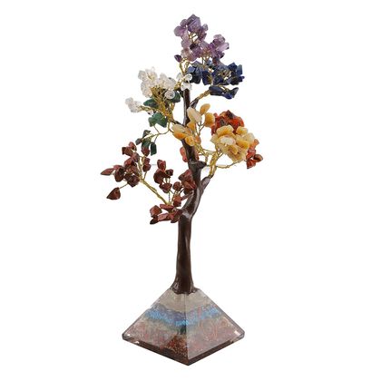 LIVMORE Edelsteinbaum mit Orgonit Basis, Sieben Chakren, 23 cm, 230 Perlen, Mehrfarbig