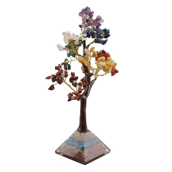LIVMORE Edelsteinbaum mit Orgonit Basis, Sieben Chakren, 23 cm, 230 Perlen, Mehrfarbig image number 0