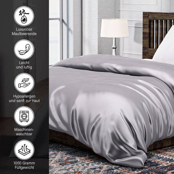Serenity Night - Steppdecke aus 100% Maulbeerseide, 350gsm, Grau image number 3