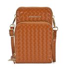 PASSAGE geprägte Kunstleder-Umhängetasche mit RFID-Schutz und langer Trageriemen, 13x7.5x19 cm, Braun
