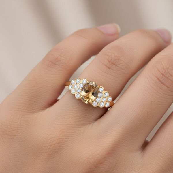 AAA Nat&uuml;rlicher goldener Tansanit, Wei&szlig;er Zirkon Ring 585 Gold (Gr&ouml;&szlig;e 20.00) ca. 2,22 ct image number 2