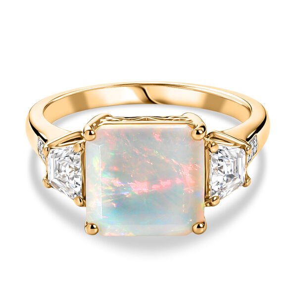 D'Joy AAA Nat&uuml;rlicher, &auml;thiopischer Welo Opal, Moissanit Ring 925 Silber 750 Gelbgold Vermeil (Gr&ouml;&szlig;e 20.00) ca. 3,04 ct