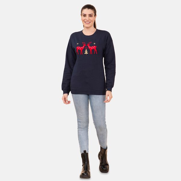 Damen Strick Sweatshirt mit Applikation, Gr&ouml;&szlig;e 40, Dunkelblau image number 0