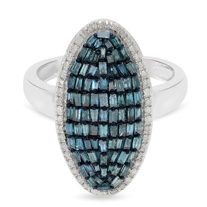 Blauer und Wei&szlig;er Diamant Cluster Ring 925 Silber platiniert (Gr&ouml;&szlig;e 19.00) ca. 1,00 ct