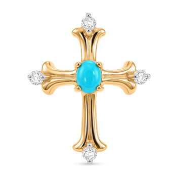 D'Joy AA Sleeping Beauty T&uuml;rkis, Wei&szlig;er Zirkon Anh&auml;nger 925 Silber 750 Vergoldet ca. 0,32 ct.