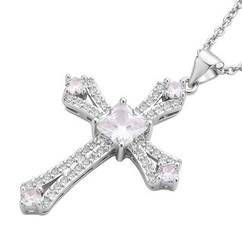 Wei&szlig;er Zirkonia Kreuz-Kette, reines Messing und Edelstahl, ca. 3.00 ct