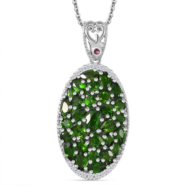 Natürlicher Chromdiopsid Anhänger mit Kette, 925 Silber rhodiniert ca. 6.52 ct image number 0