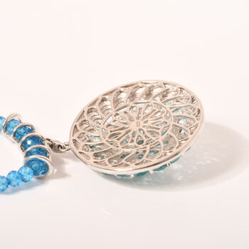 AA Lagoon Apatit, Wei&szlig;er Zirkon Anh&auml;nger mit Kette, 925 Silber rhodiniert ca. 75,90 ct.