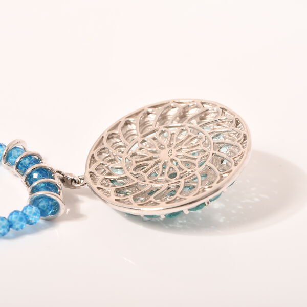 AA Lagoon Apatit, Weißer Zirkon Anhänger mit Kette, 925 Silber rhodiniert ca. 75,90 ct. image number 3