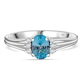 D'Joy AA Blauer Zirkon, Weißer Zirkon Ring 925 Silber rhodiniert (Größe 17.00) ca. 1,38 ct