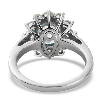Blauer und Wei&szlig;er Zirkon Ring 925 Silber platiniert