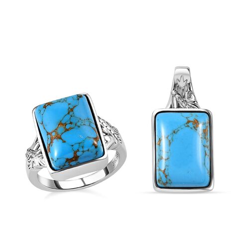 2er Set - Blauer Türkis Ring und Anhänger Schmuckset, ca. 14,17 ct. image number 0