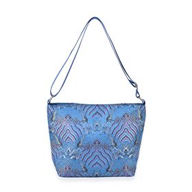 Jacquard-Tasche aus Poly-Satin mit Futter und Reißverschluss, Innentasche, blau