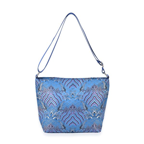 Jacquard-Tasche aus Poly-Satin mit Futter und Reißverschluss, Innentasche, blau