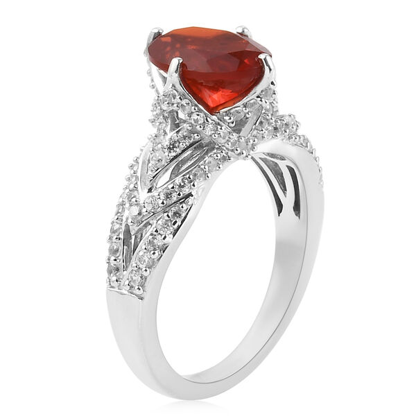 Mexikanischer Feuer opal und Zirkon Ring 925 Silber platiniert  ca. 2,30 ct image number 6