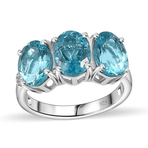 AA Paraiba-Apatit, Wei&szlig;er Diamant Ring, 925 Silber rhodiniert (Gr&ouml;&szlig;e 20.00) ca. 3.76 ct image number 4