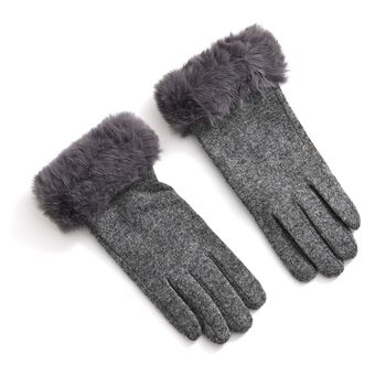Kaschmir-Handschuhe mit Kunstfellbesatz und Touchscreen-Funktion, One Size, Grau