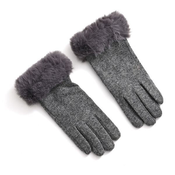 Kaschmir-Handschuhe mit Kunstfellbesatz und Touchscreen-Funktion, One Size, Grau image number 0