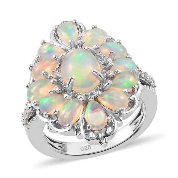 Nat&uuml;rlicher &Auml;thiopischer Opal und Zirkon Ring 925 Silber platiniert  ca. 2,49 ct image number 4