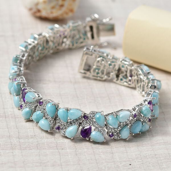 D'Joy Larimar, afrikanisches Amethyst und Zirkon Armband, 19cm - 28,54 ct. image number 2