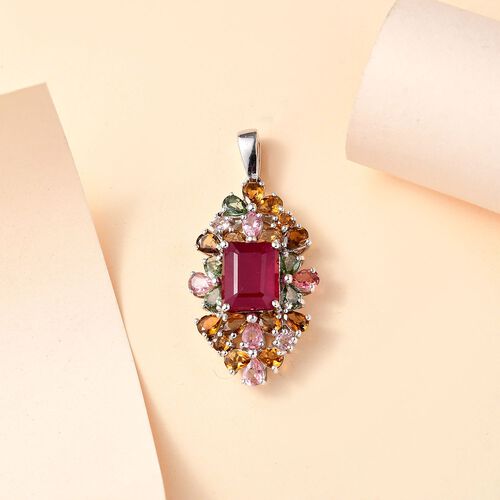 Afrikanischer Rubin (Fissure gefüllt), Mehrfarbig-Turmalin Anhänger 925 Silber rhodiniert ca. 8.73 ct image number 1