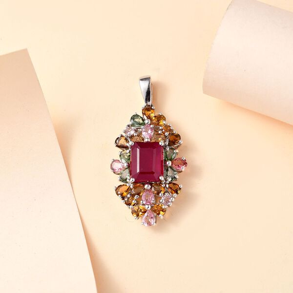 Afrikanischer Rubin (Fissure gef&uuml;llt), Mehrfarbig-Turmalin Anh&auml;nger 925 Silber rhodiniert ca. 8.73 ct image number 2