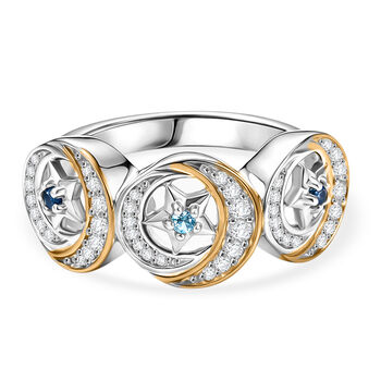 GP Celestial Kollektion - AA Blauer Apatit, Blauer Saphir Ring 925 Silber Rhodiniert und 750 Gelbgold Vermeil (Gr&ouml;&szlig;e 19.00) ca. 0.55 ct