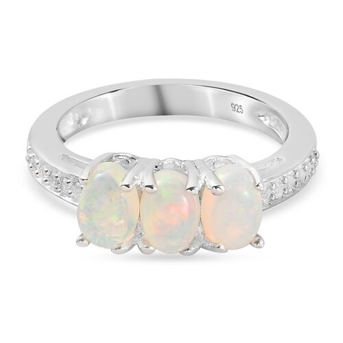 Natürlicher Äthiopischer Opal und Zirkon 3 Stein Ring 925 Silber Platin-Überzug image number 0
