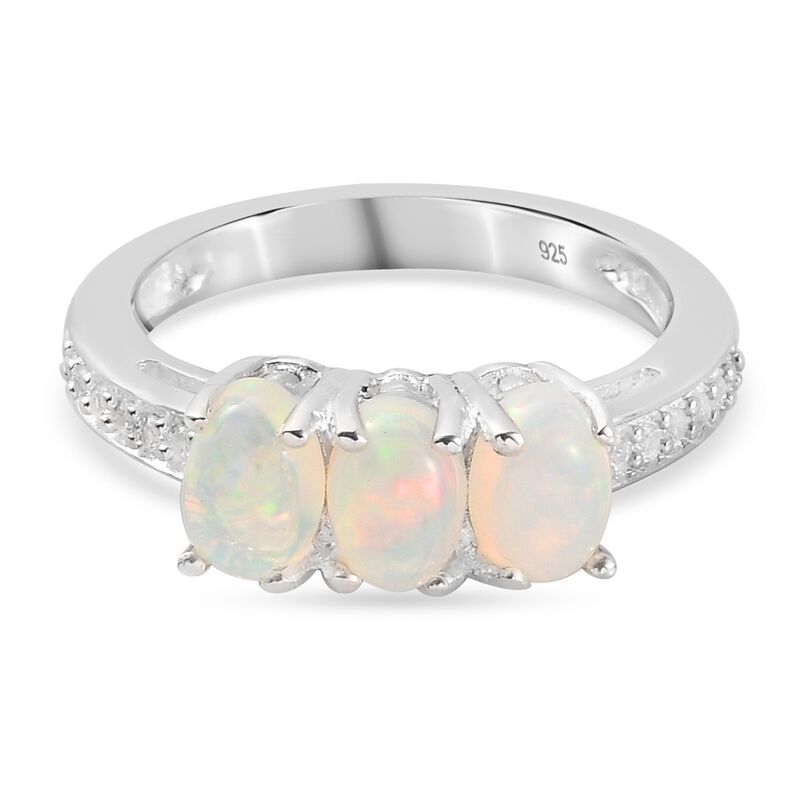 Natürlicher Äthiopischer Opal und Zirkon 3 Stein Ring 925 Silber Platin-Überzug image number 0