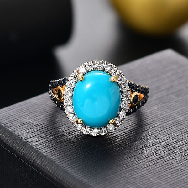 AAA amerikanischer natürlicher Sleeping Beauty Türkis, blauer Saphir und Moissanit-Ring - 5,38 ct. image number 2